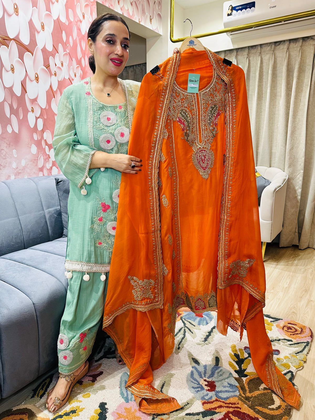 UNSTITCHED PURE ORGANZA ANTIQUE WORK SUITS.