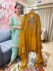 UNSTITCHED PURE ORGANZA ANTIQUE WORK SUITS.
