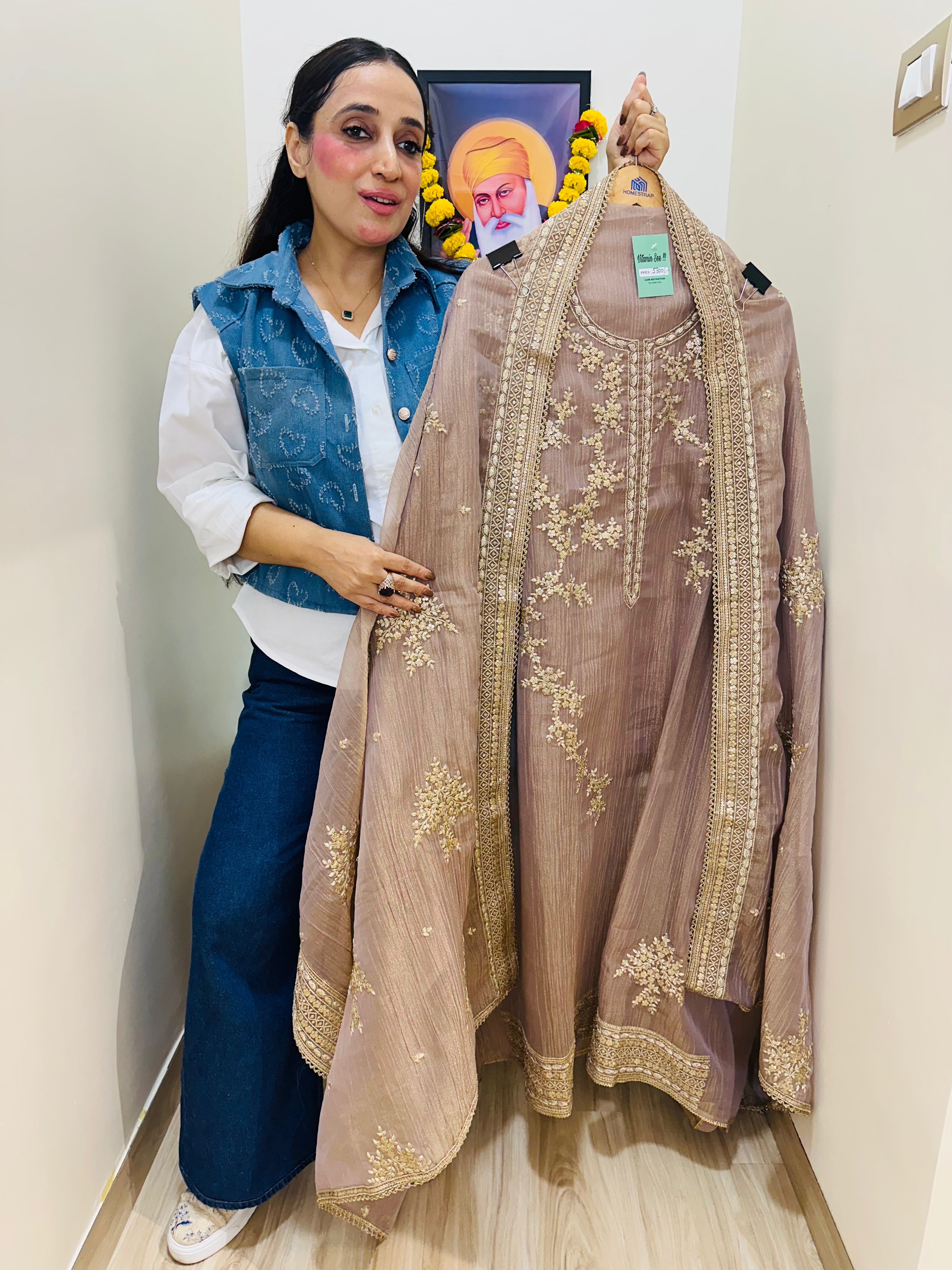 UNSTITCHED PURE CRUSHED TISSUE EMBROIDERED SUITS.