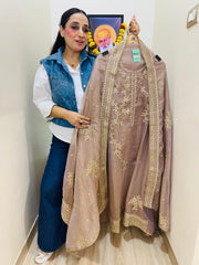 UNSTITCHED PURE CRUSHED TISSUE EMBROIDERED SUITS.