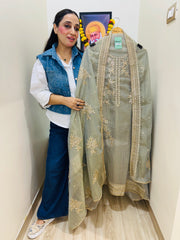 UNSTITCHED PURE CRUSHED TISSUE EMBROIDERED SUITS.
