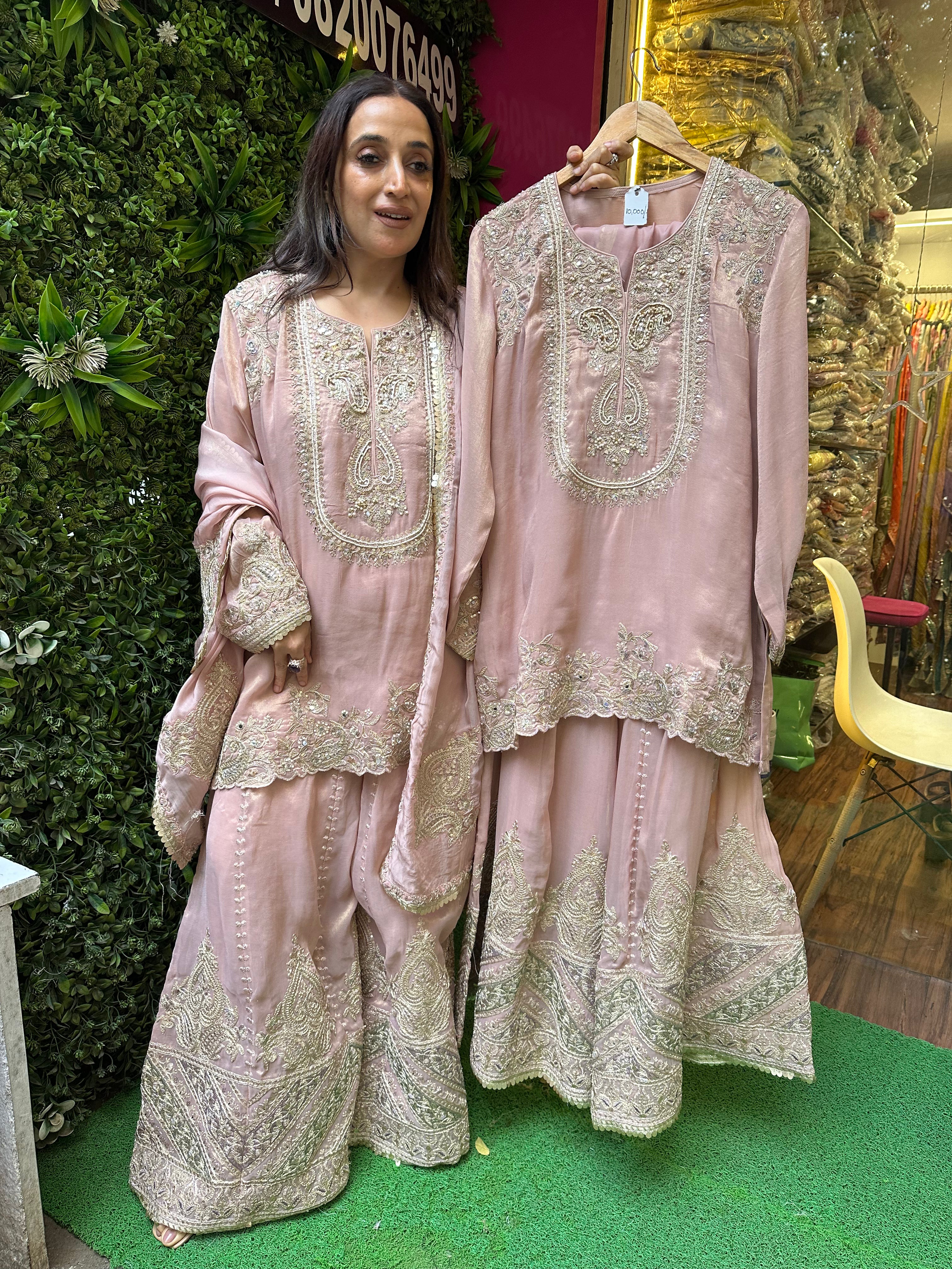 STITCHED HANDWORK SHARARA SETS.