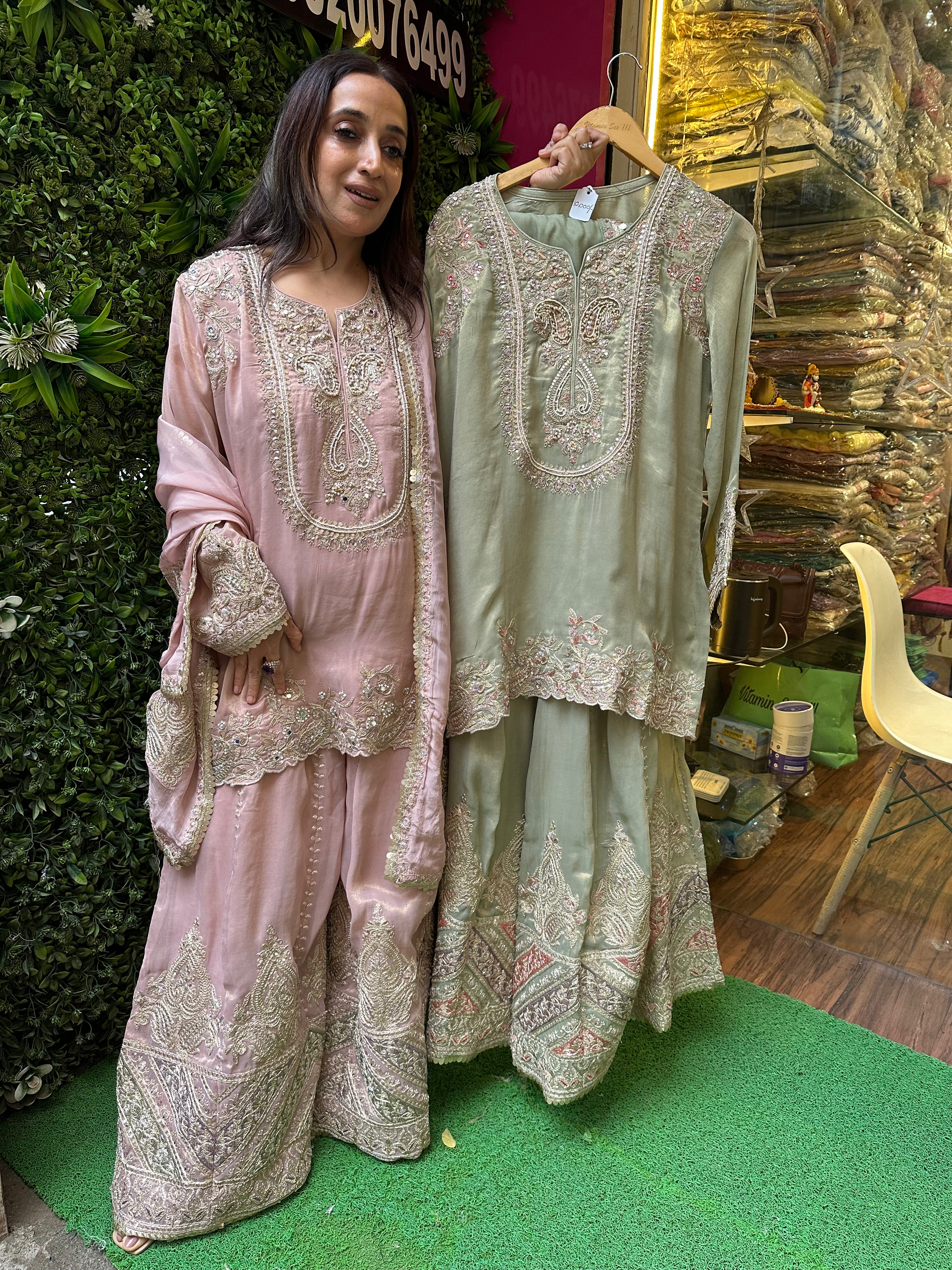 STITCHED HANDWORK SHARARA SETS.