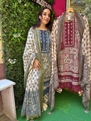 STITCHED PURE COTTON VINTAGE PRINTING SUITS WITH LACES.