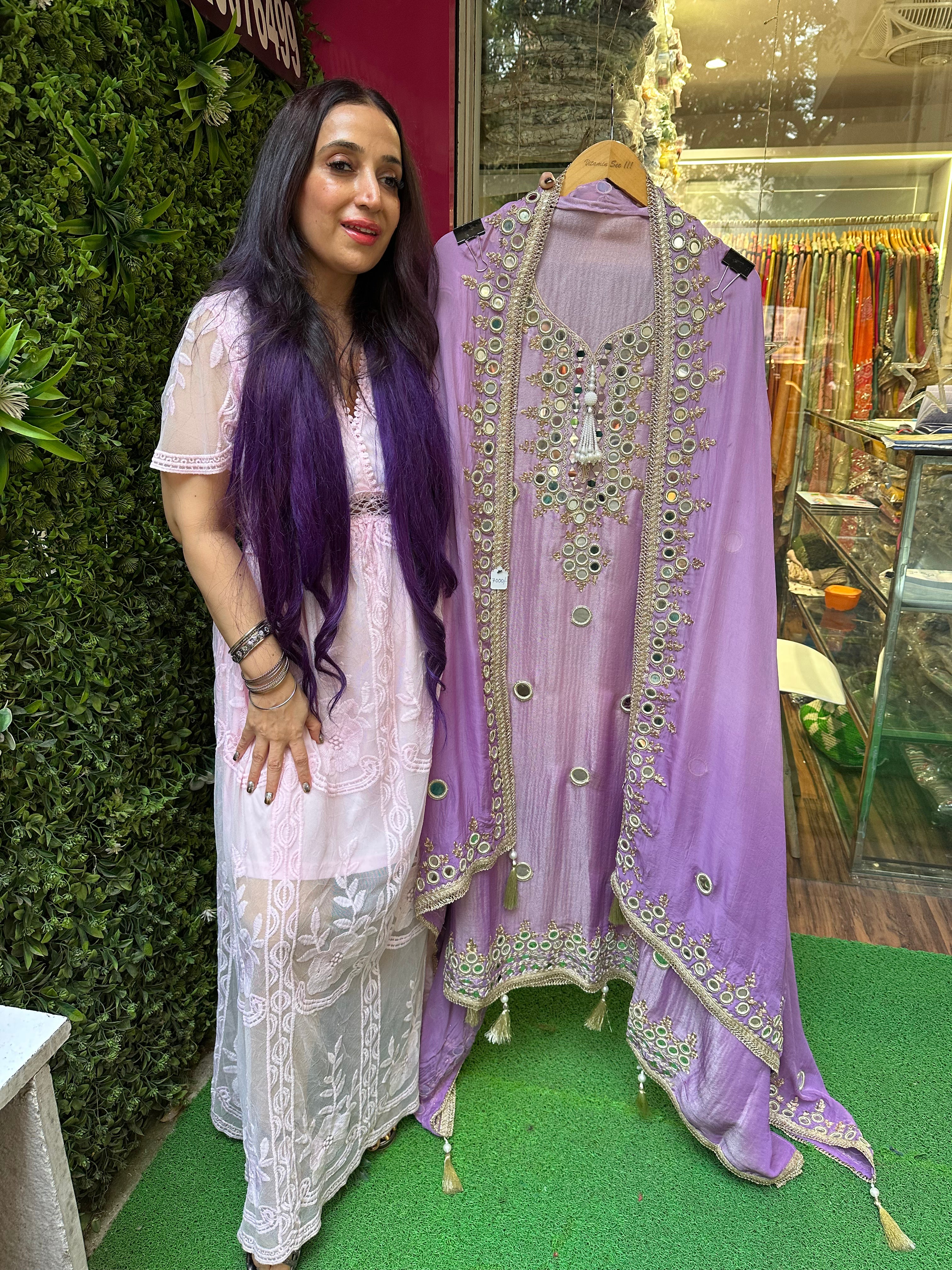 Pastel Pure Tissue Organza Original Mirror Work Suit