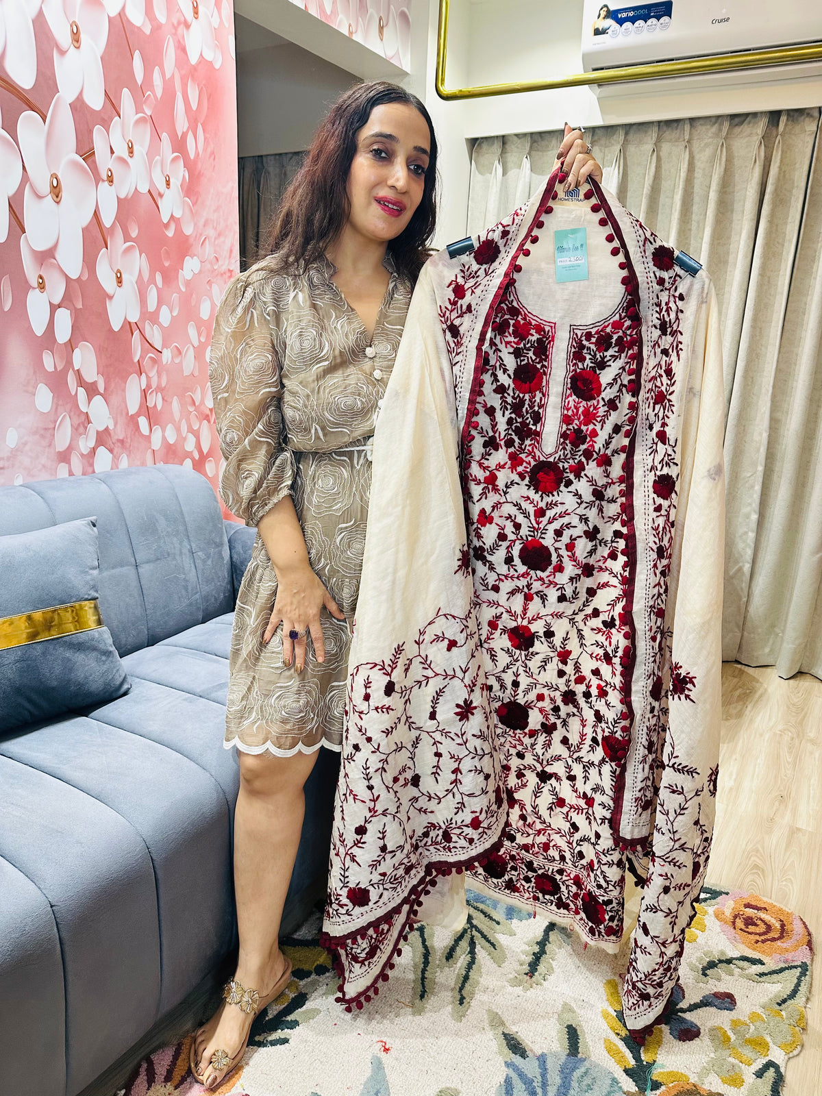 UNSTITCHED PURE MULMUL CHANDERI CALCUTTA WORK INSPIRED SUITS.