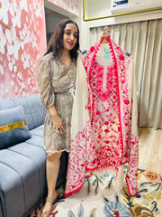 UNSTITCHED PURE MULMUL CHANDERI CALCUTTA WORK INSPIRED SUITS.