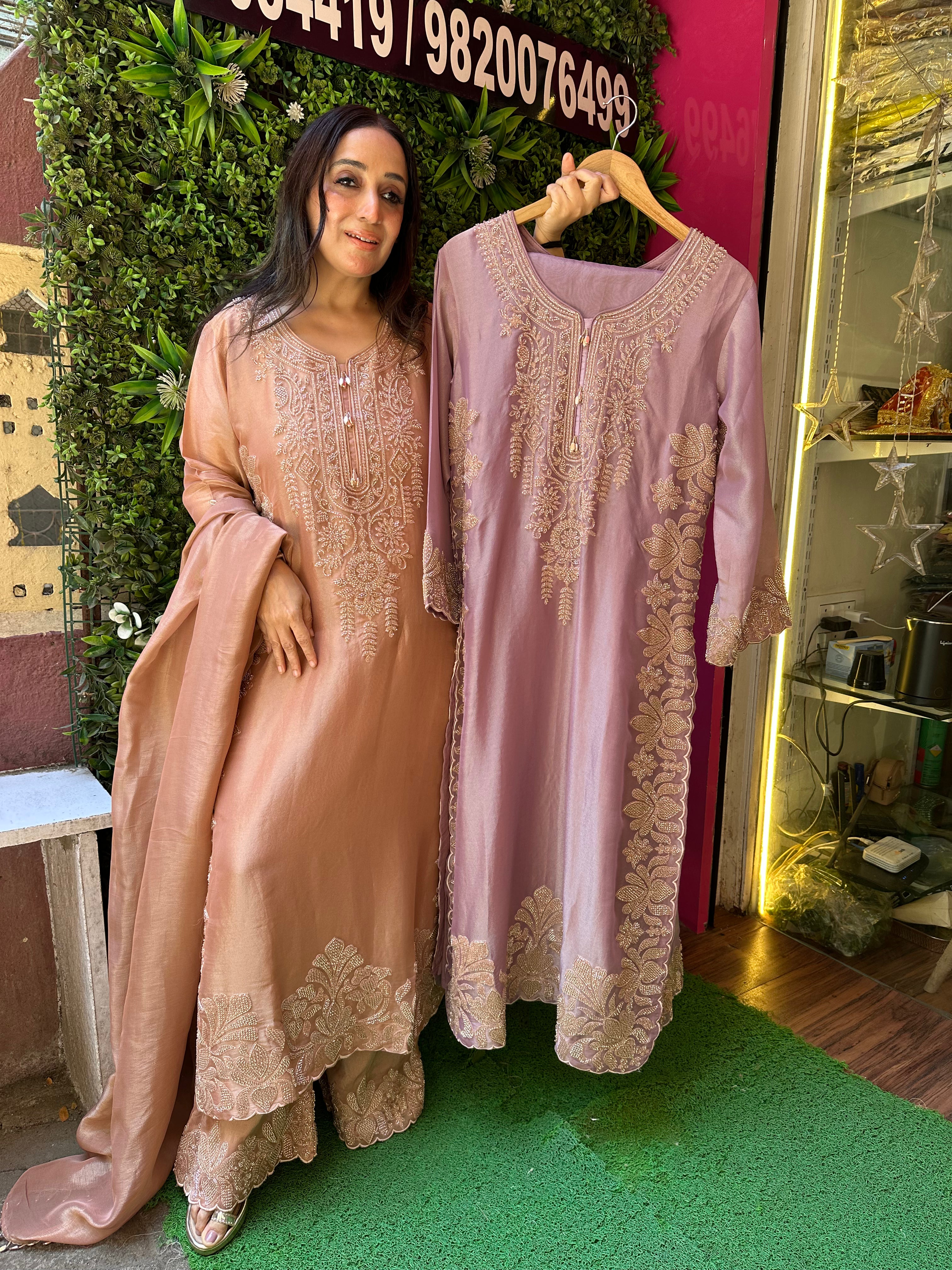 STITCHED PURE TISSUE ORGANZA HANDWORK SUITS.