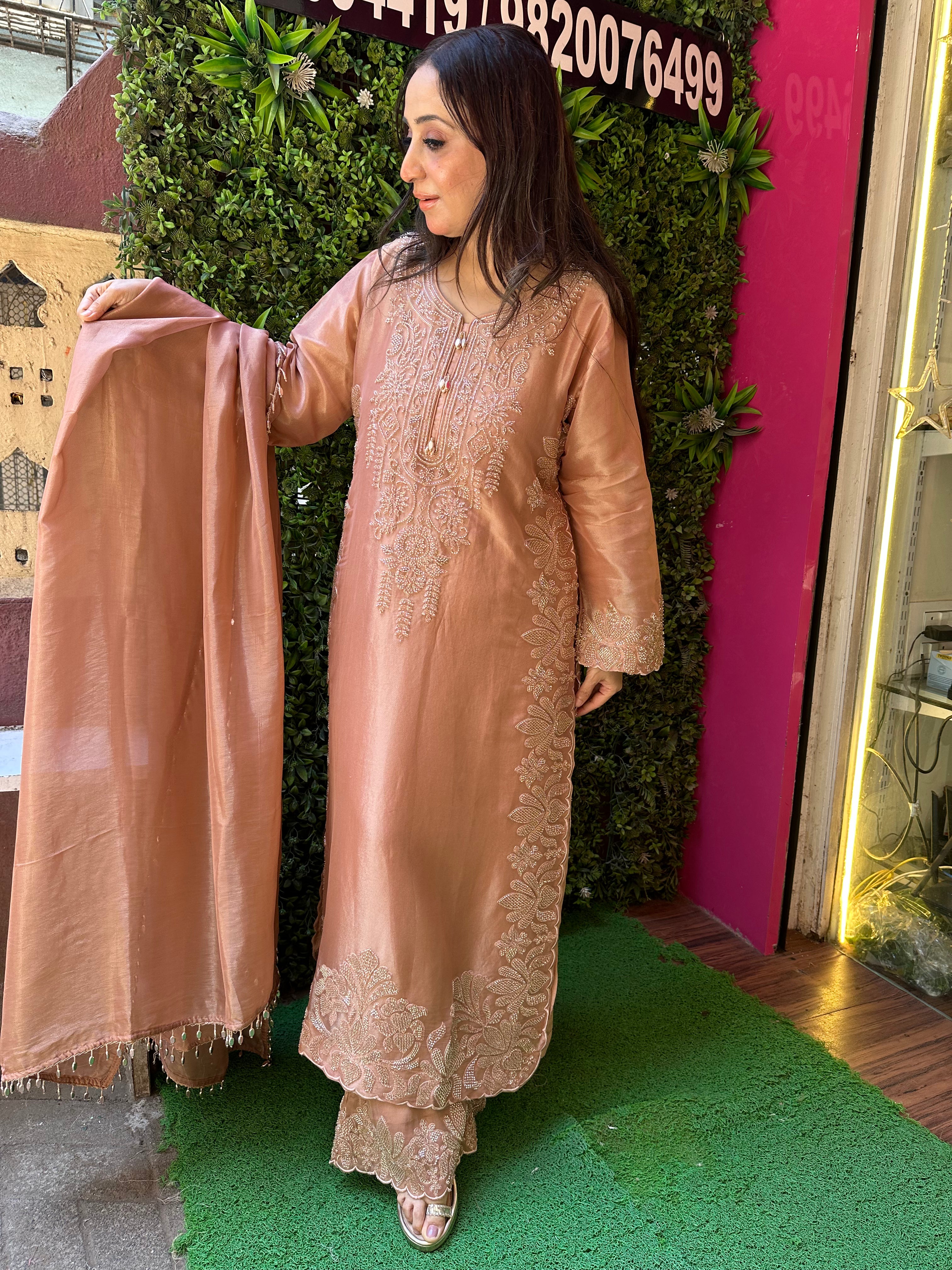 STITCHED PURE TISSUE ORGANZA HANDWORK SUITS.