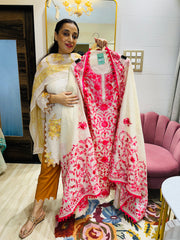 UNSTITCHED PURE MULMUL CHANDERI CALCUTTA WORK INSPIRED SUITS.