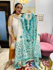UNSTITCHED PURE MULMUL CHANDERI CALCUTTA WORK INSPIRED SUITS.
