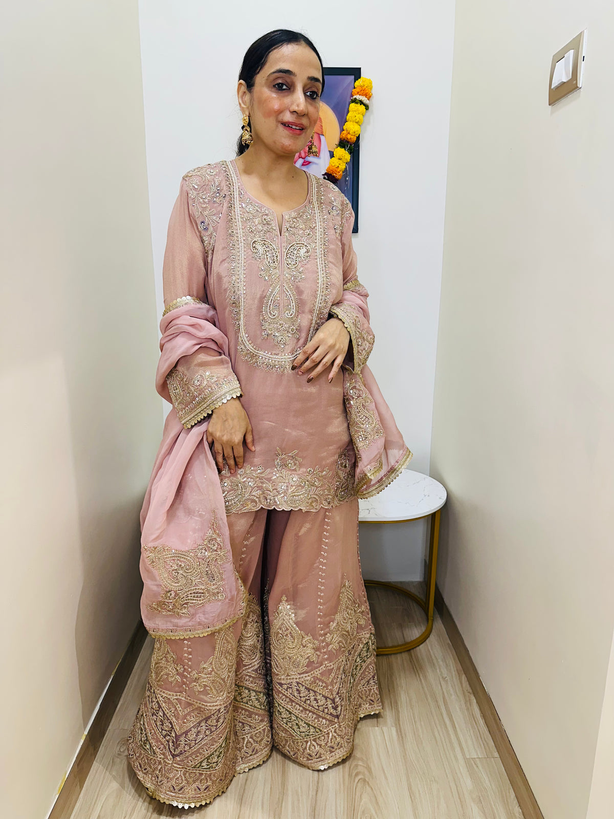 STITCHED PURE TISSUE SILK SHARARA SETS.