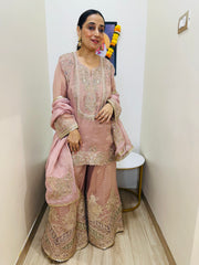 STITCHED PURE TISSUE SILK SHARARA SETS.