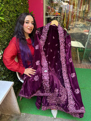 Unstitched Pure Crush Velvet Parsi Work Suit Set