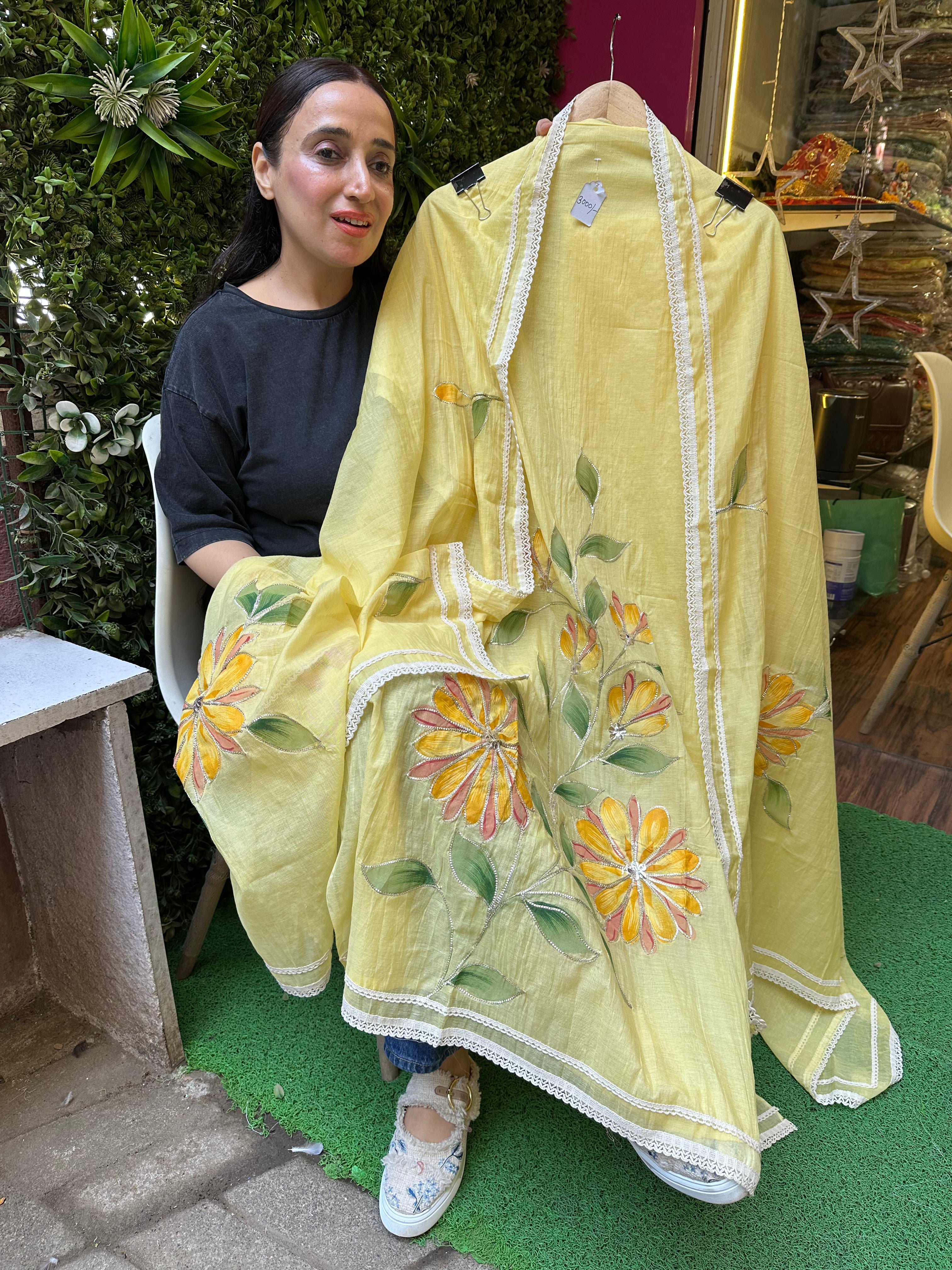 Unstitched PURE MULMUL BRUSH PAINTING SUITS.