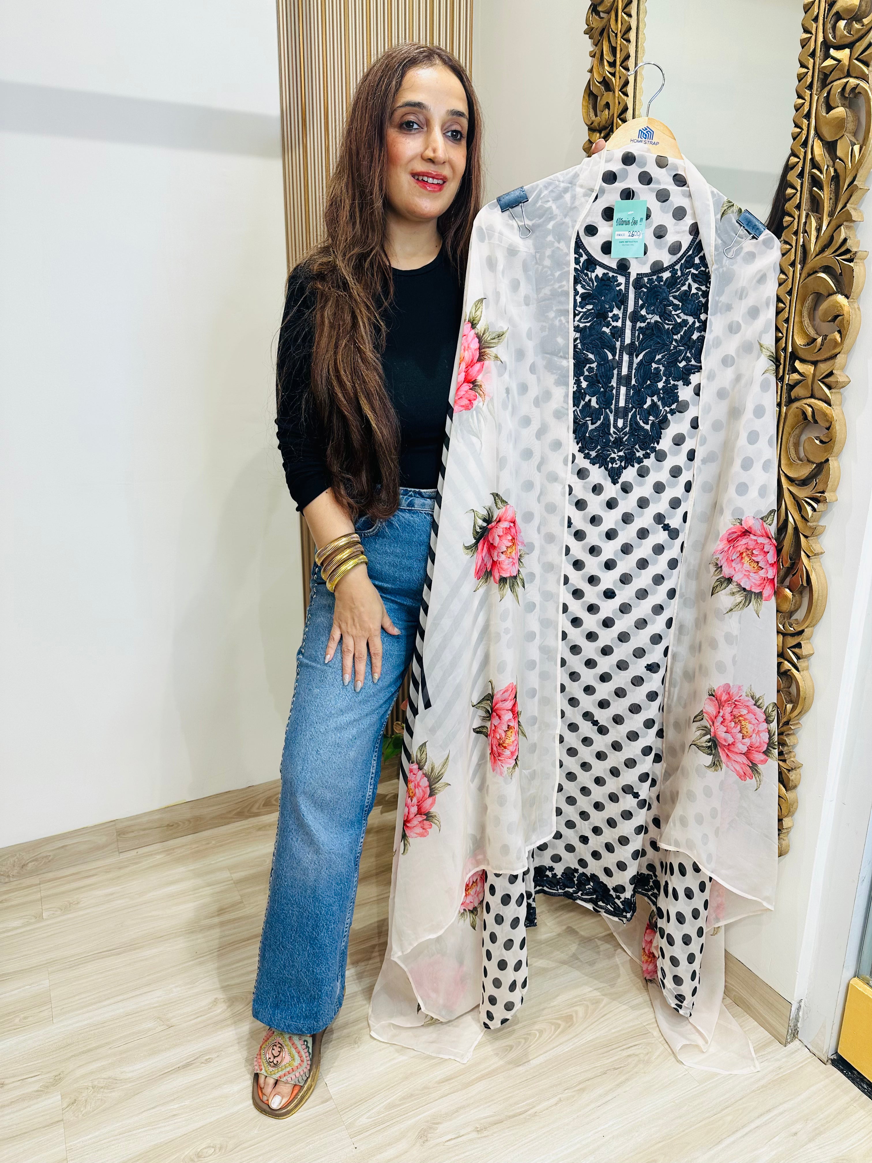 UNSTITCHED PURE SOFT ORGANZA POLKA DOT SUITS.