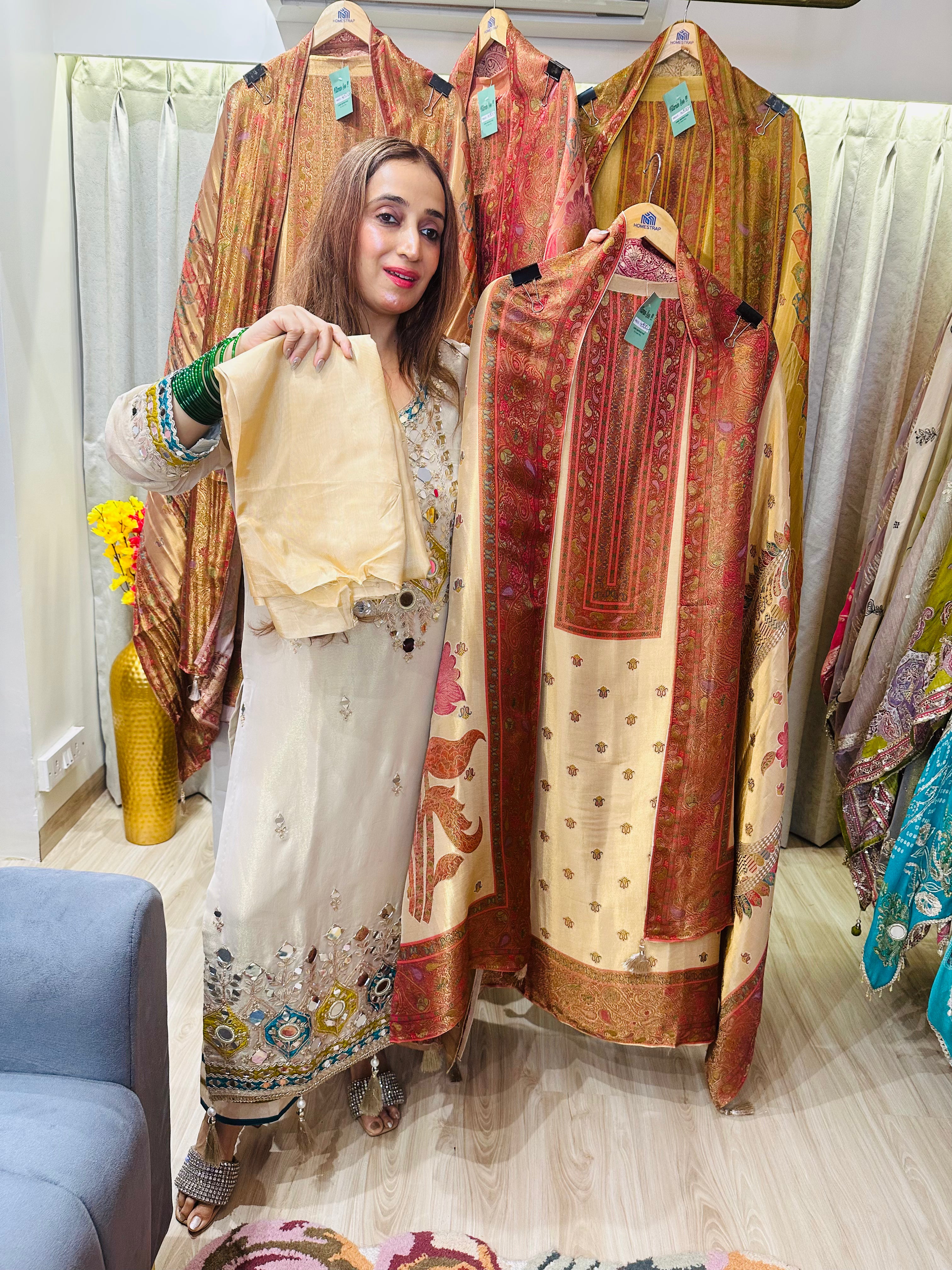 UNSTITCHED PURE SILK MEENAKARI WEAVING SUITS.