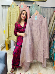 UNSTITCHED PURE CRUSHED SILK PARSI WORK SUITS