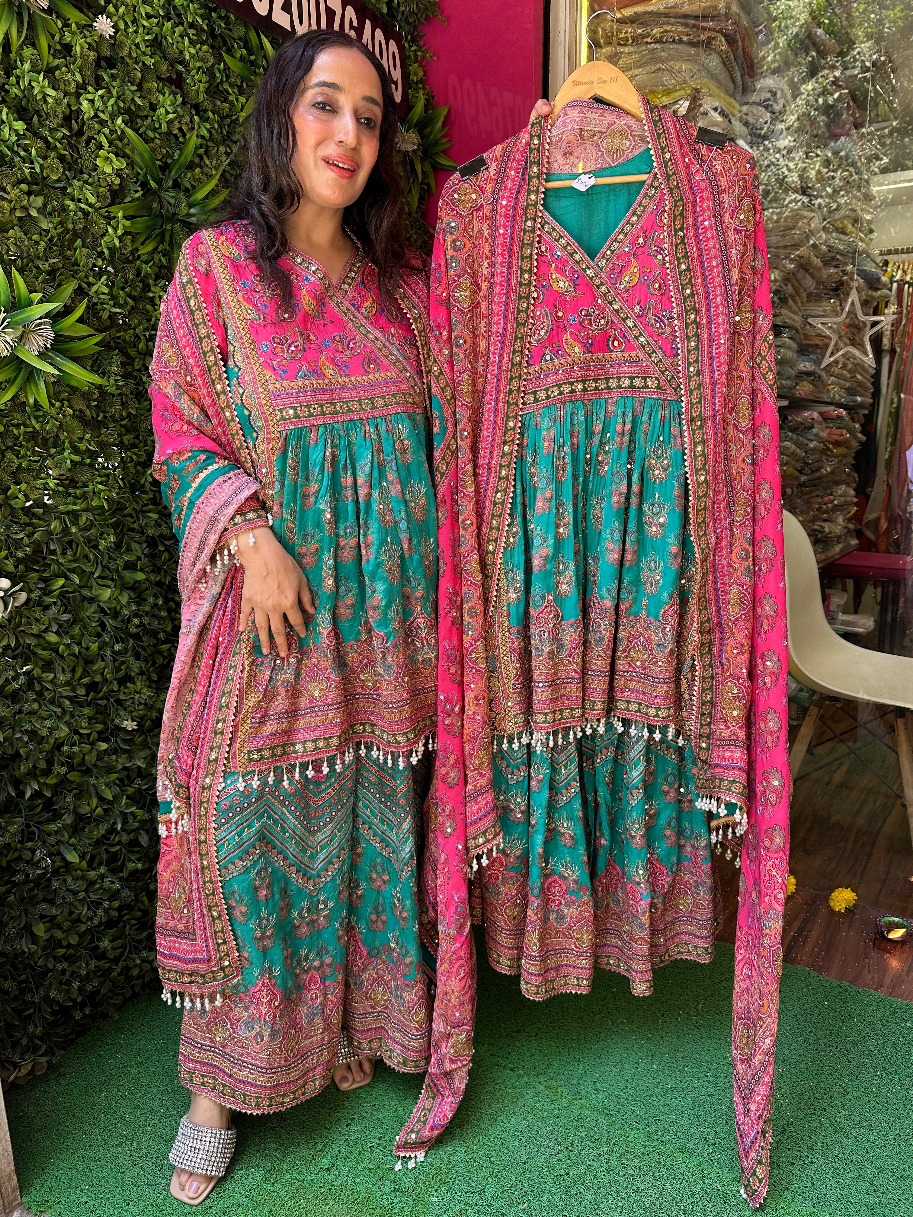 STITCHED PURE CREPE SHARARA SETS.