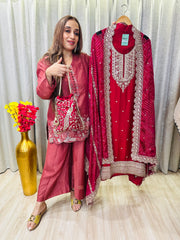 UNSTITCHED PURE SILK SUITS WITH ANTIQUE WORK WITH BEAUTIFUL POTLIS