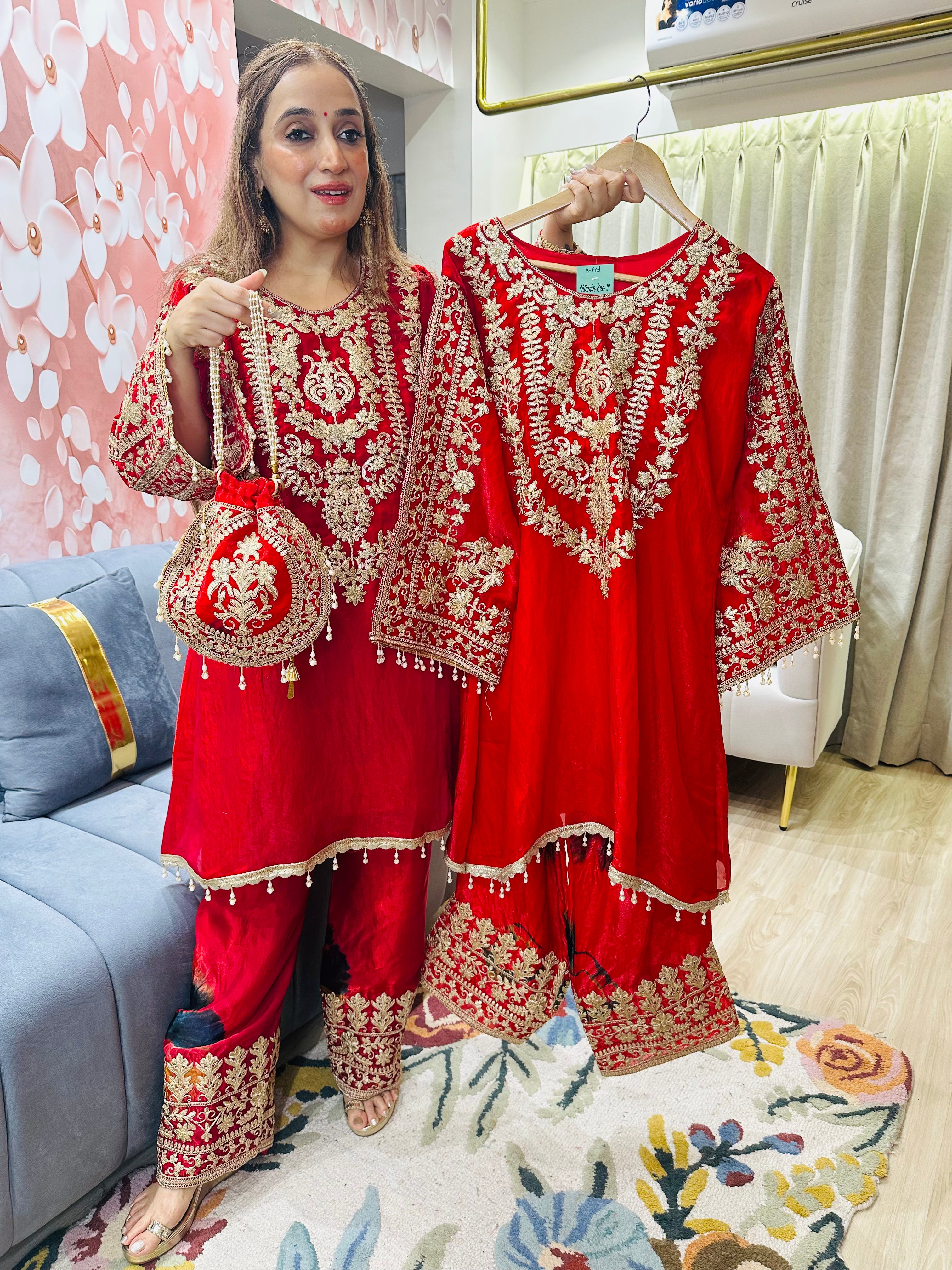STITCHED PURE SILK CHOGA SETS WITH ZARDOZI WORK WITH BEAUTIFUL POTLIS