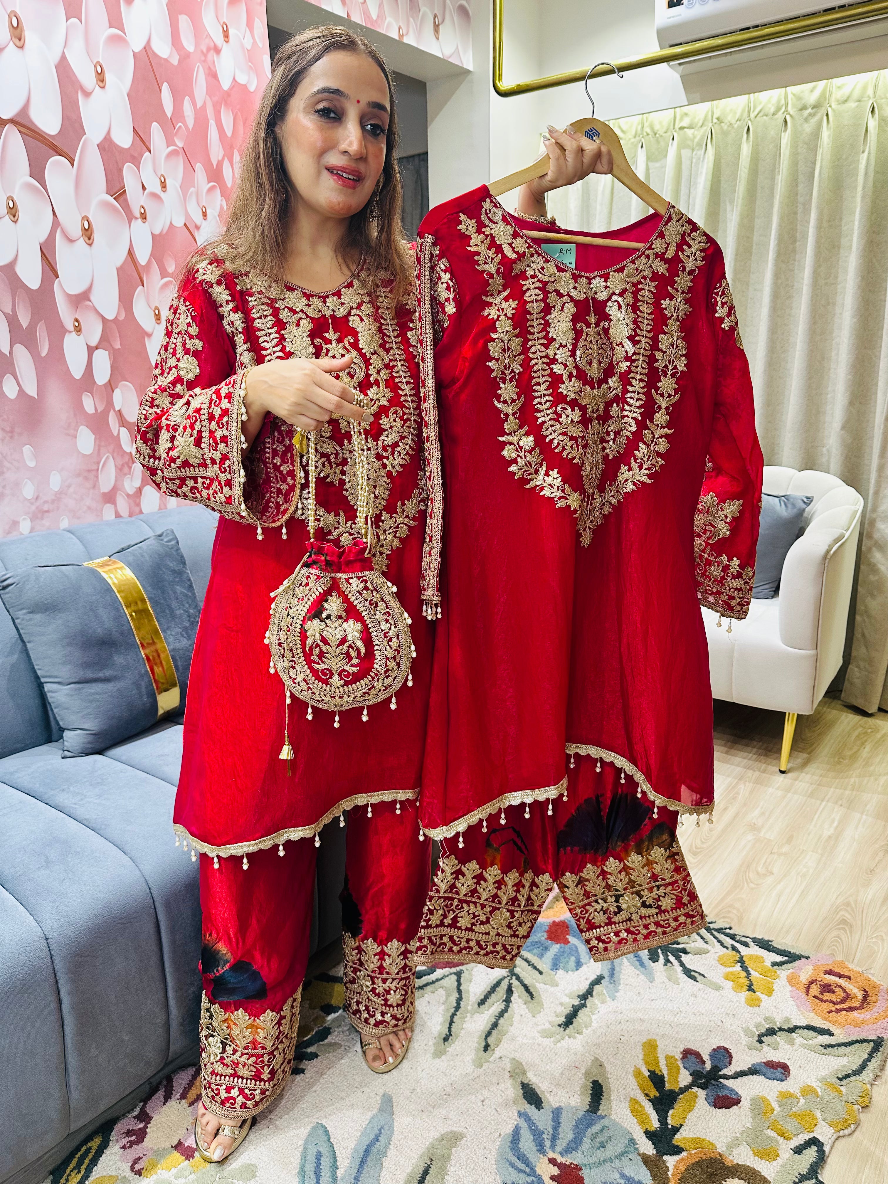STITCHED PURE SILK CHOGA SETS WITH ZARDOZI WORK WITH BEAUTIFUL POTLIS