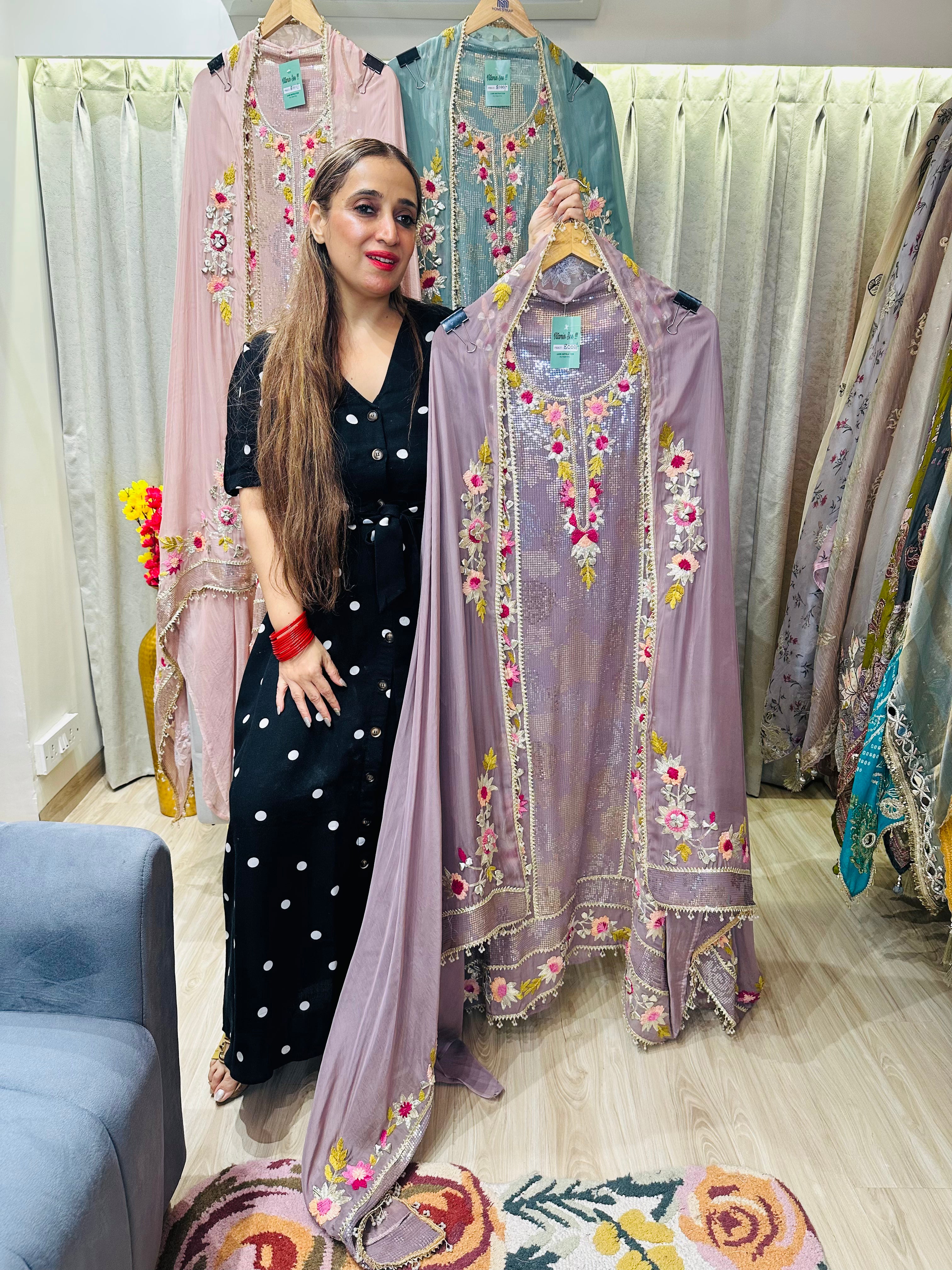 UNSTITCHED PURE SOFT ORGANZA HANDWORK SUITS.