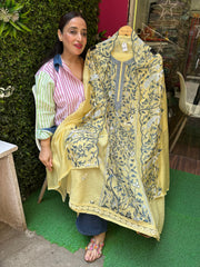 Unstitched PURE MULMUL CHANDERI RESHAM WORK SUITS.