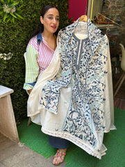 Unstitched PURE MULMUL CHANDERI RESHAM WORK SUITS.