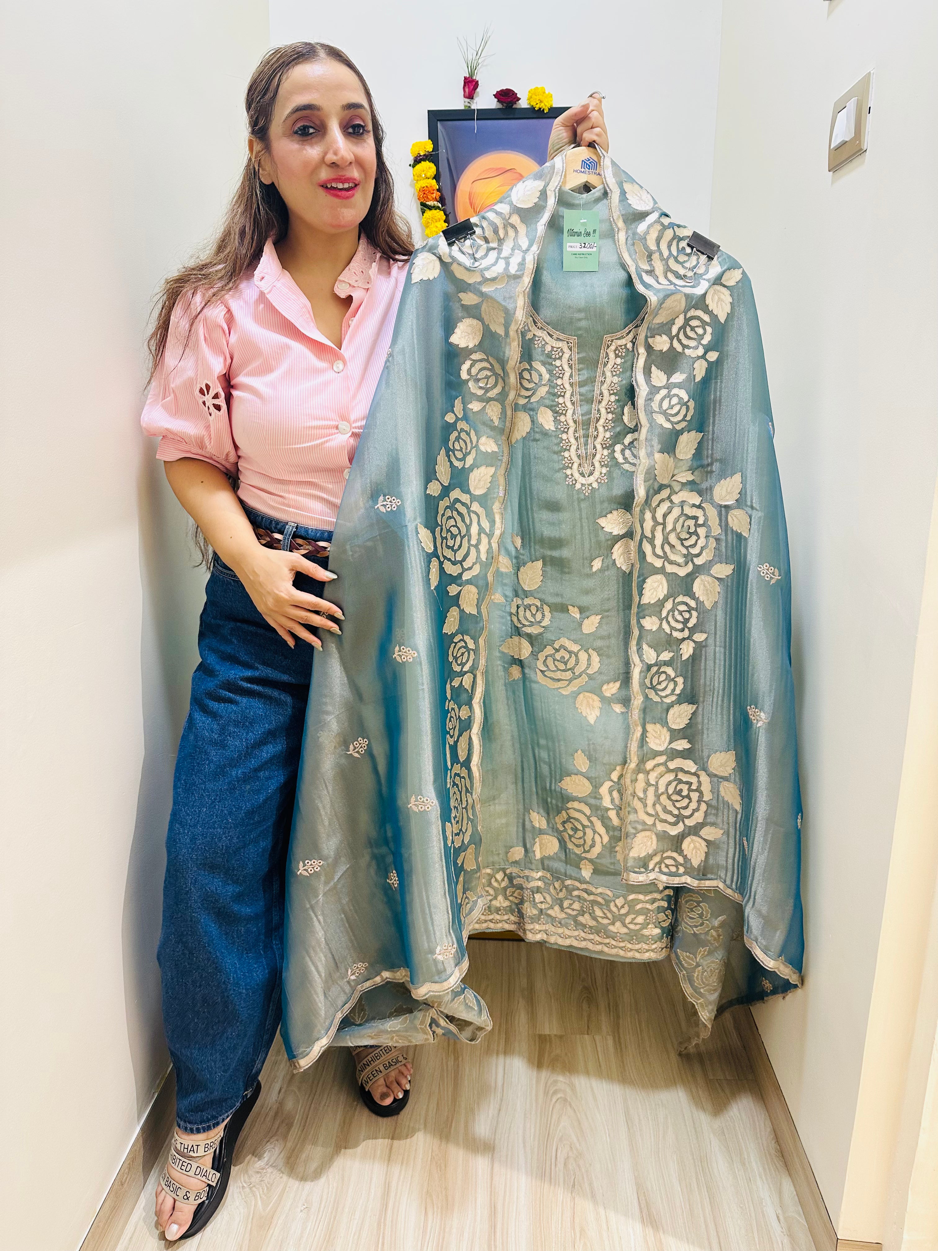 UNSTITCHED PURE GLASS TISSUE ANTIQUE GOTTA WORK SUITS.