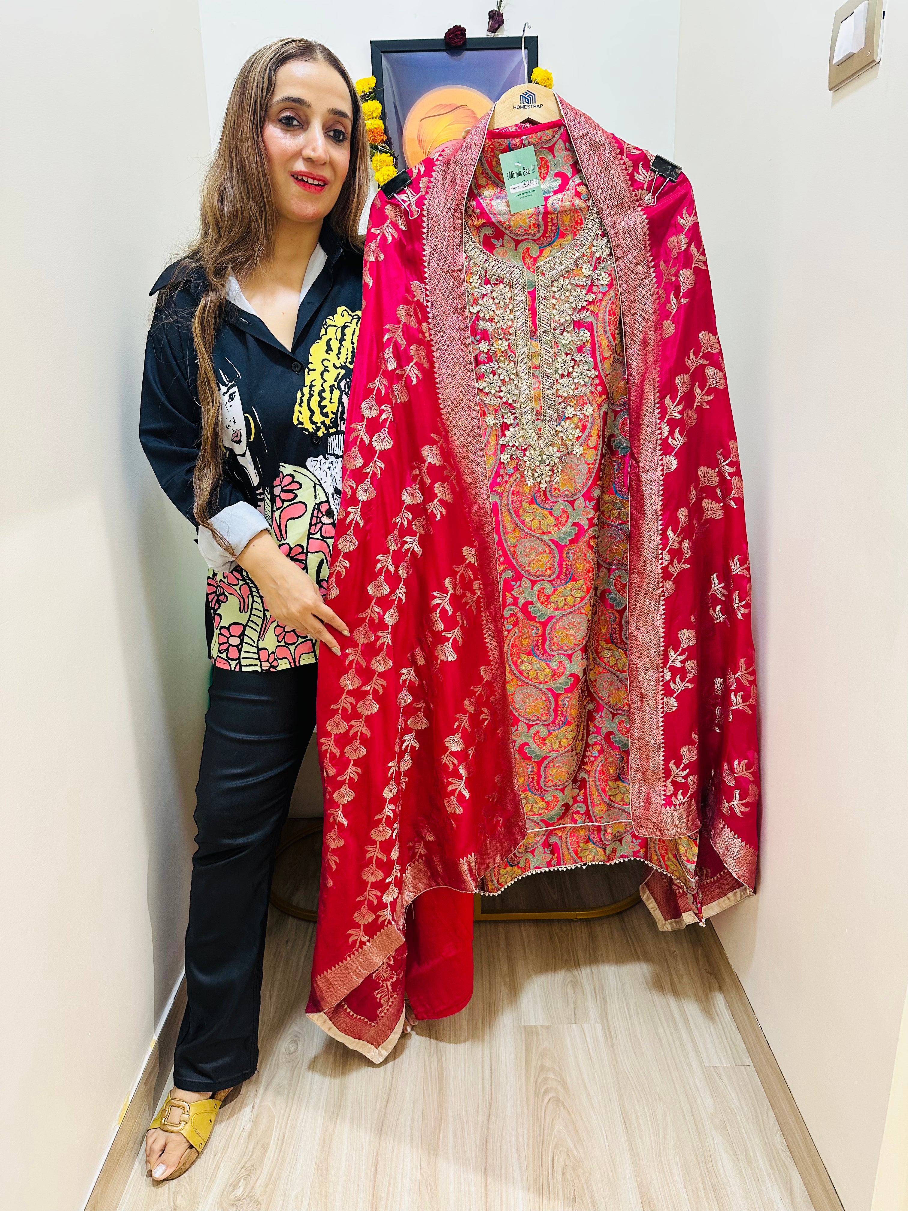 UNSTITCHED PURE BROCADE SILK SUITS.