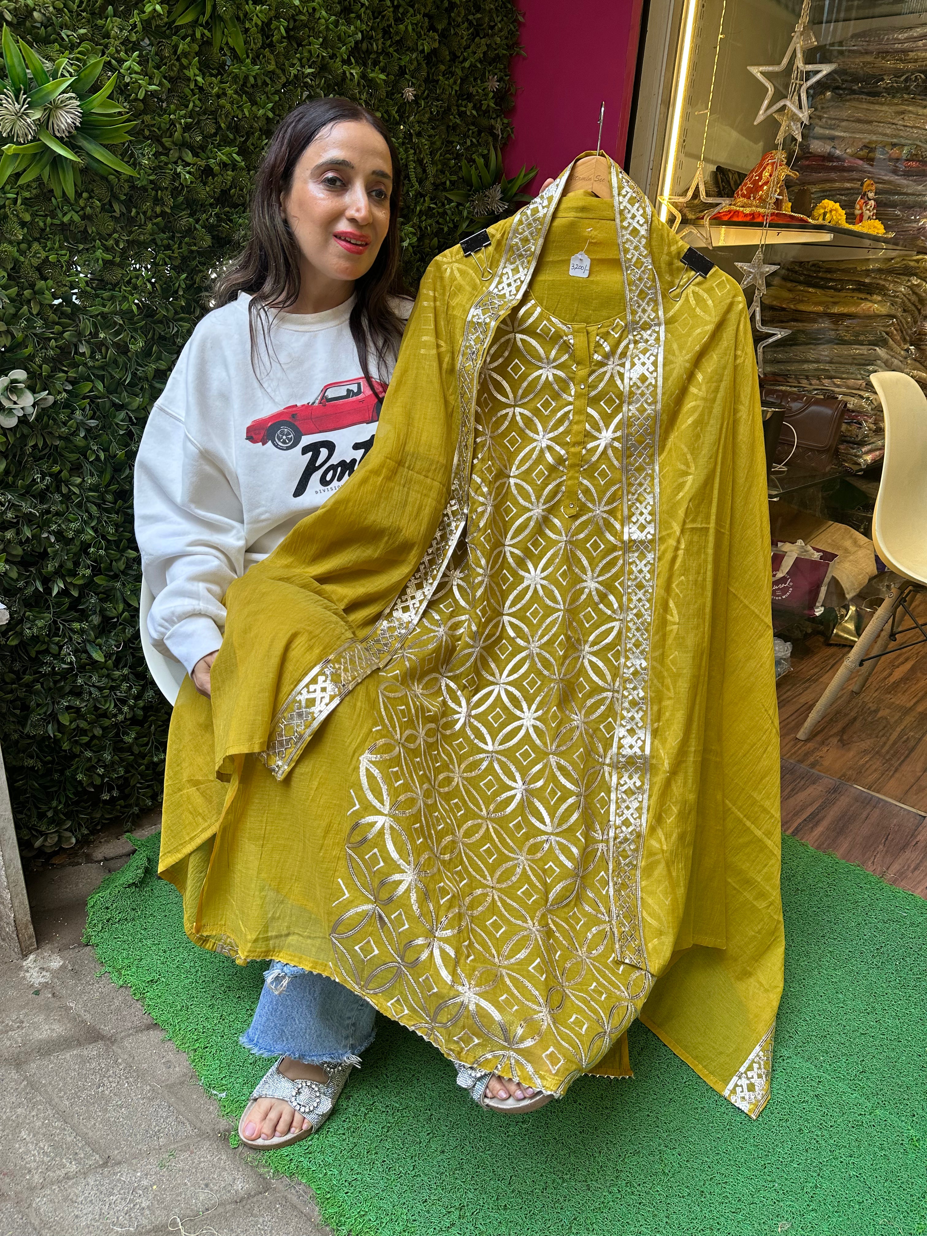 Unstitched PURE MULMUL CHANDERI GOTTA WORK SUITS.
