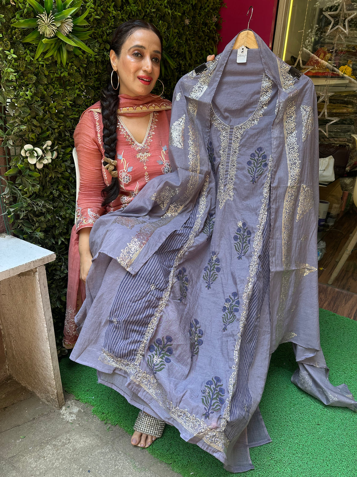 UNSTITCHED PURE MULMUL CHANDERI PITA WORK SUITS
