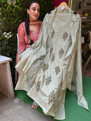UNSTITCHED PURE MULMUL CHANDERI PITA WORK SUITS