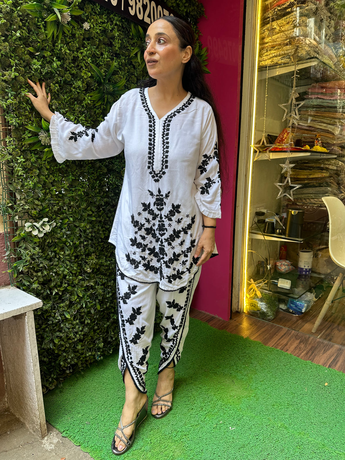 S..TITCHED PURE MULMUL HANDWORK DHOTI SETS.