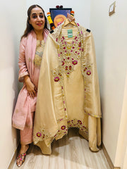 UNSTITCHED PURE BANARSI TISSUE HANDWORK SUITS