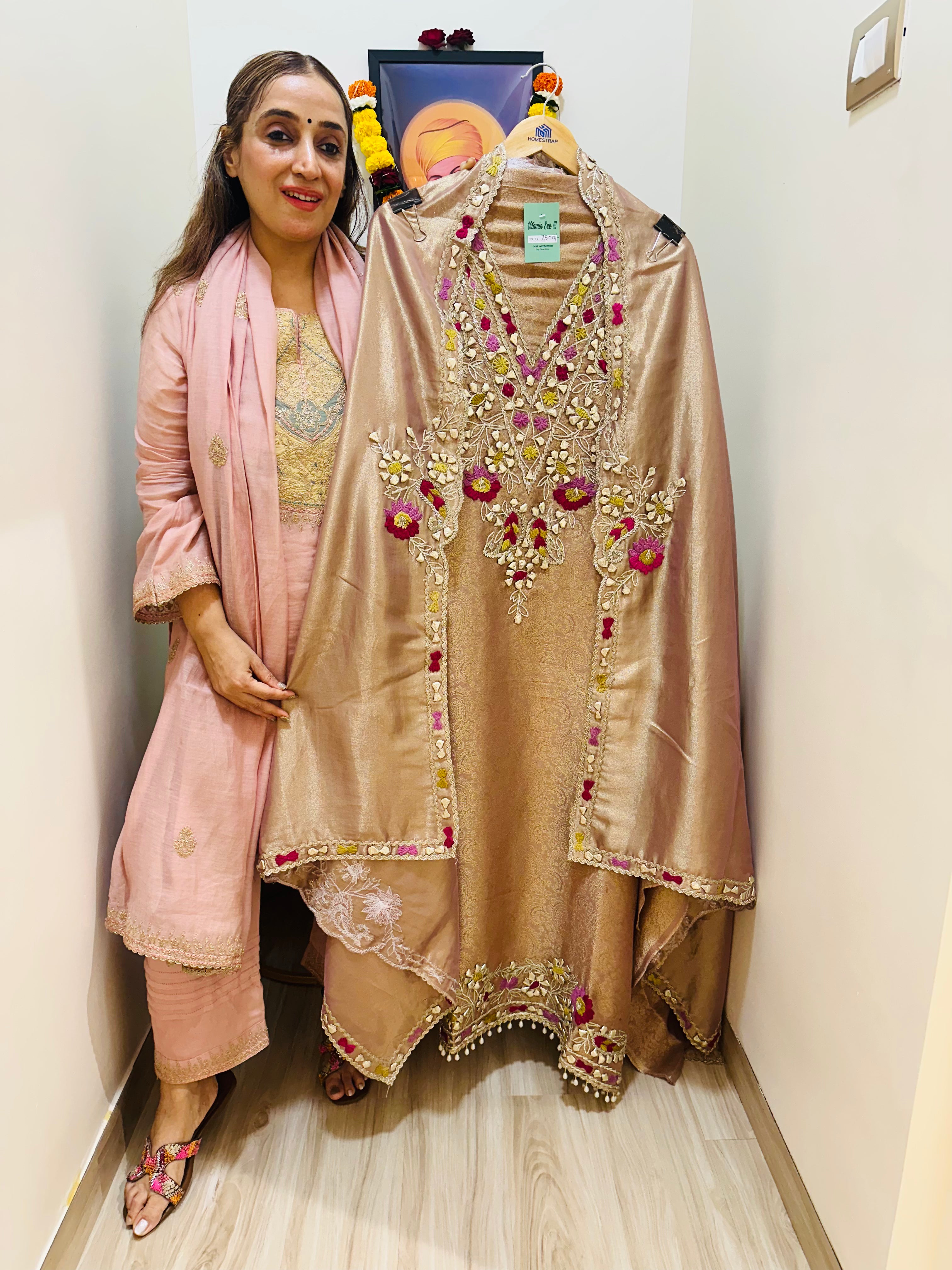 UNSTITCHED PURE BANARSI TISSUE HANDWORK SUITS