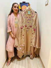 UNSTITCHED PURE BANARSI TISSUE HANDWORK SUITS