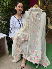 Unstitched pure SOFT ORGANZA HANDWORK SUITS.