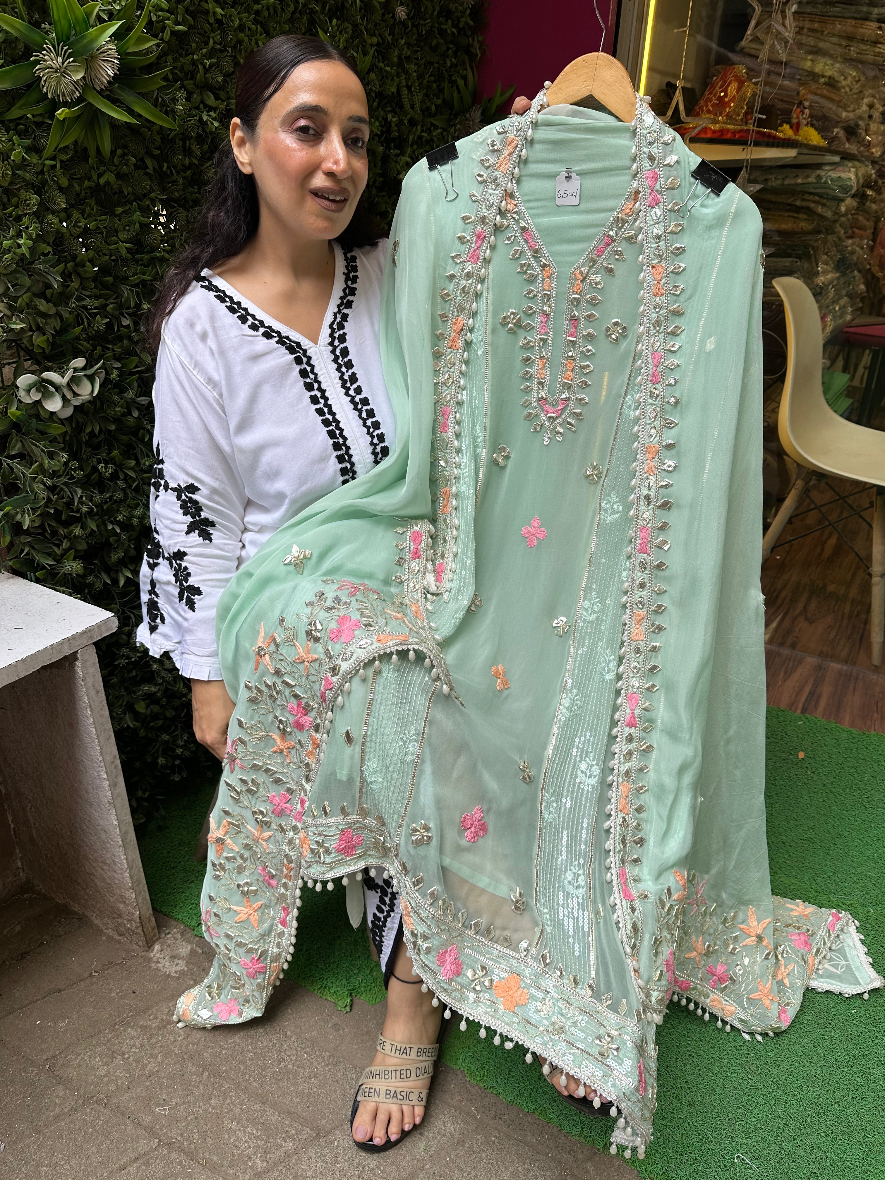 Unstitched pure SOFT ORGANZA HANDWORK SUITS.