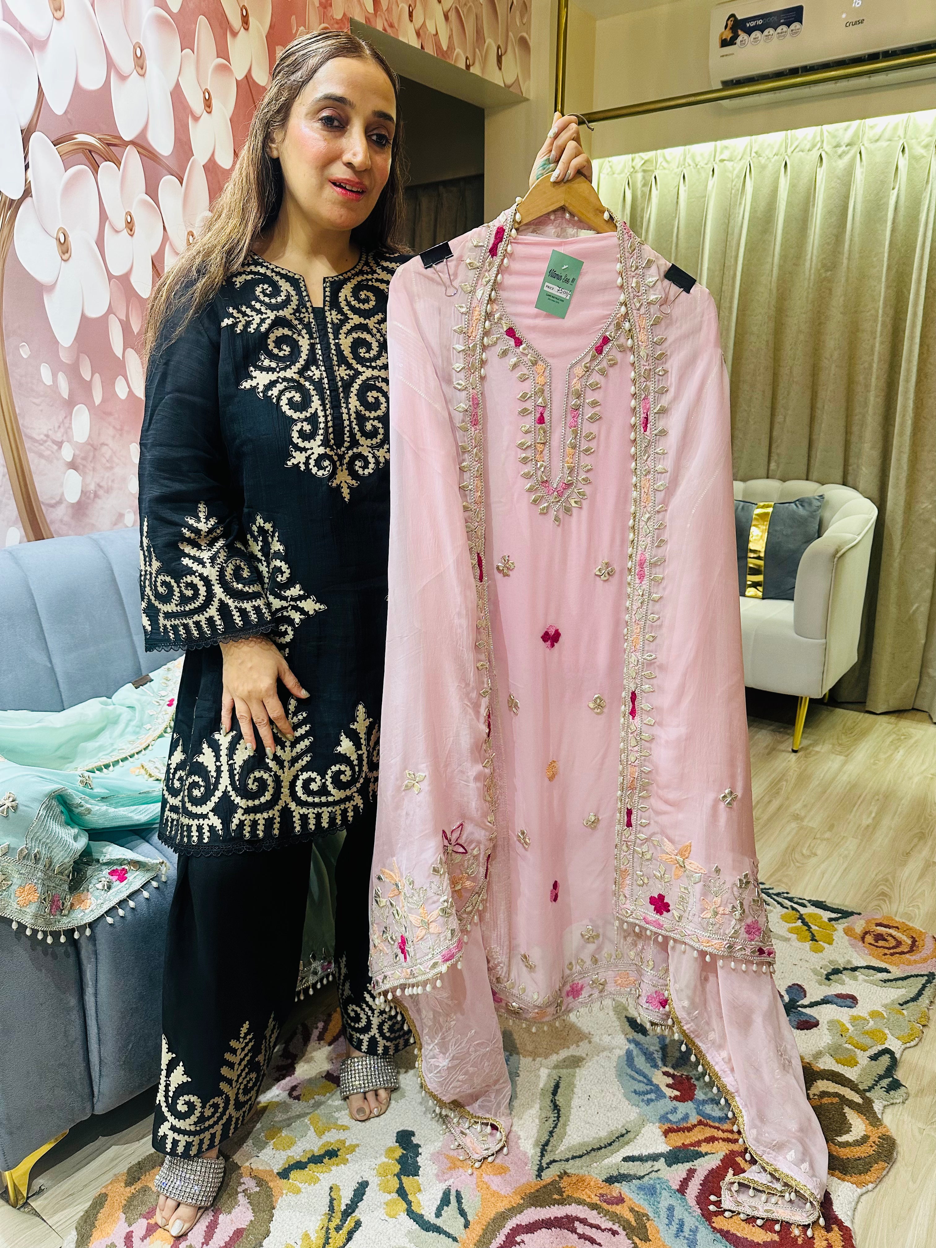 UNSTITCHED PURE SOFT ORGANZA HANDWORK SUITS.