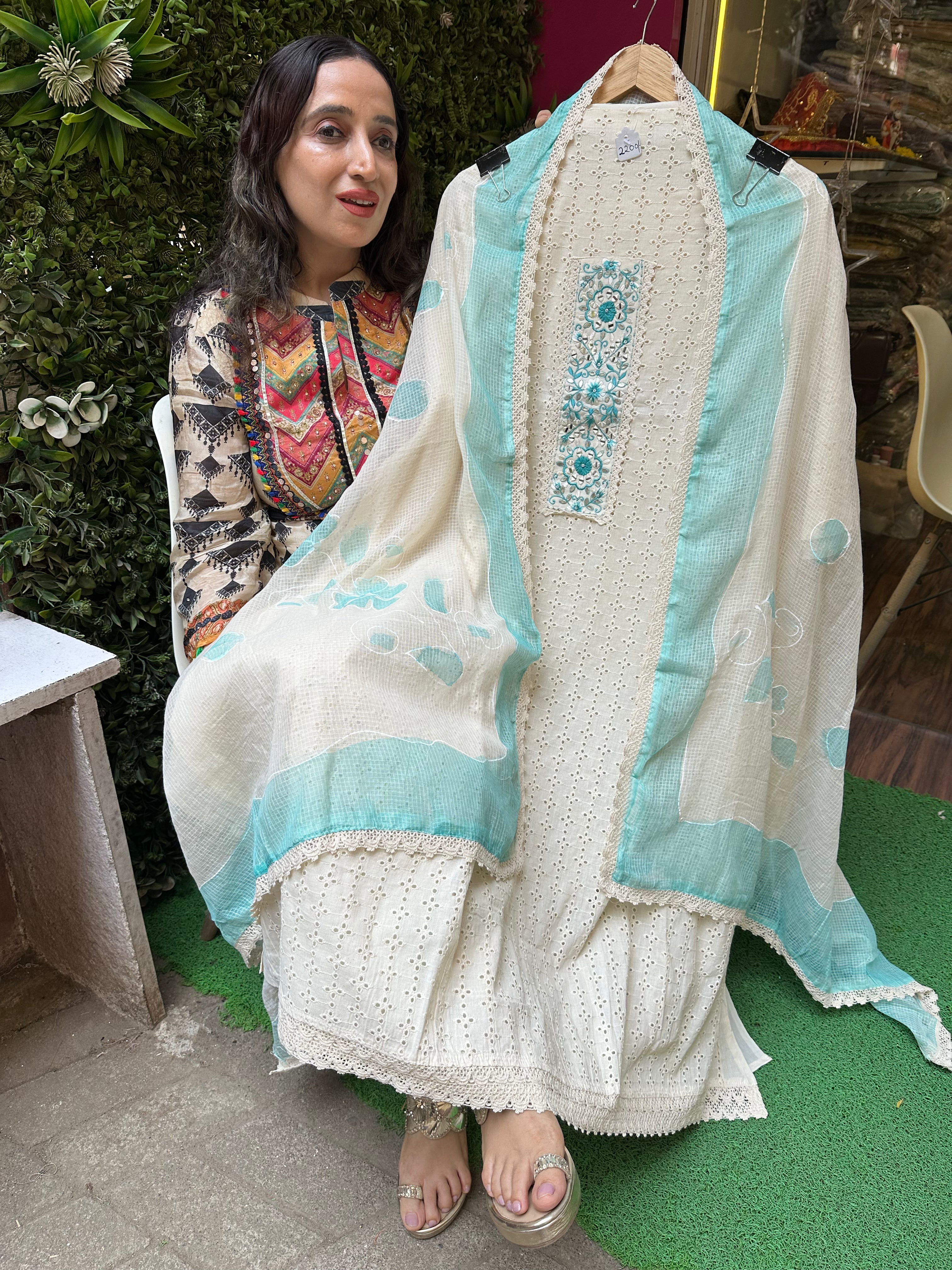 UNSTITCHED PURE HAKOBA COTTON SUITS WITH KOTA DUPATTAS.