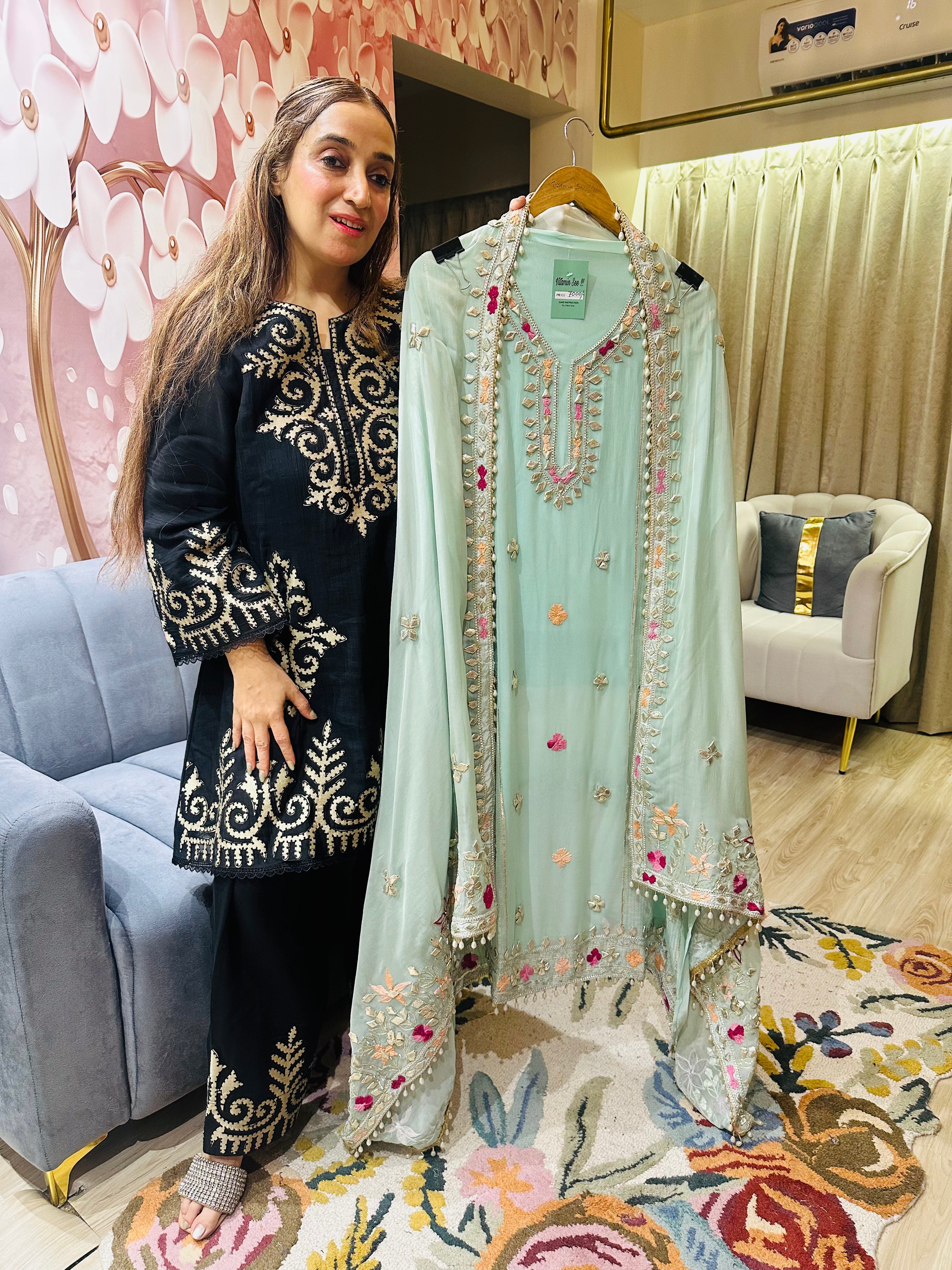 UNSTITCHED PURE SOFT ORGANZA HANDWORK SUITS.