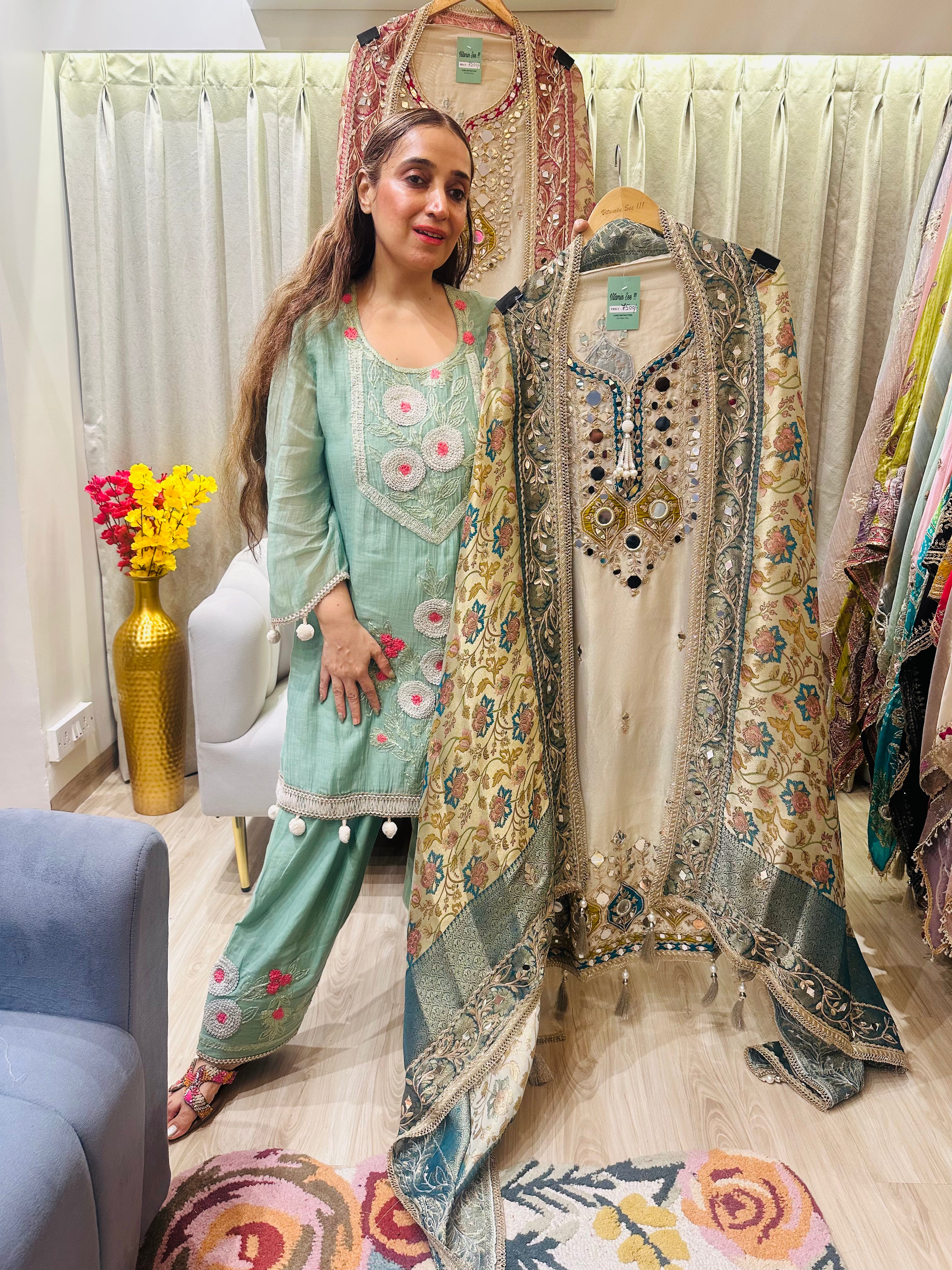 UNSTITTCHED PURE TISSUE ORGANZA HANDWORK SUITS.
