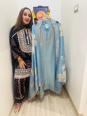 UNSTITCHED PURE SHIMMER SILK NALKI HANDWORK SUITS.