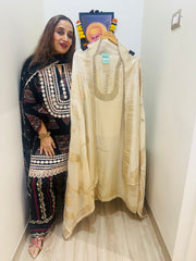 UNSTITCHED PURE SHIMMER SILK NALKI HANDWORK SUITS.