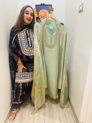 UNSTITCHED PURE SHIMMER SILK NALKI HANDWORK SUITS.