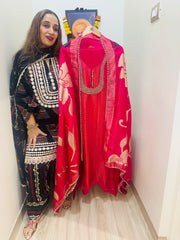 UNSTITCHED PURE SHIMMER SILK NALKI HANDWORK SUITS.