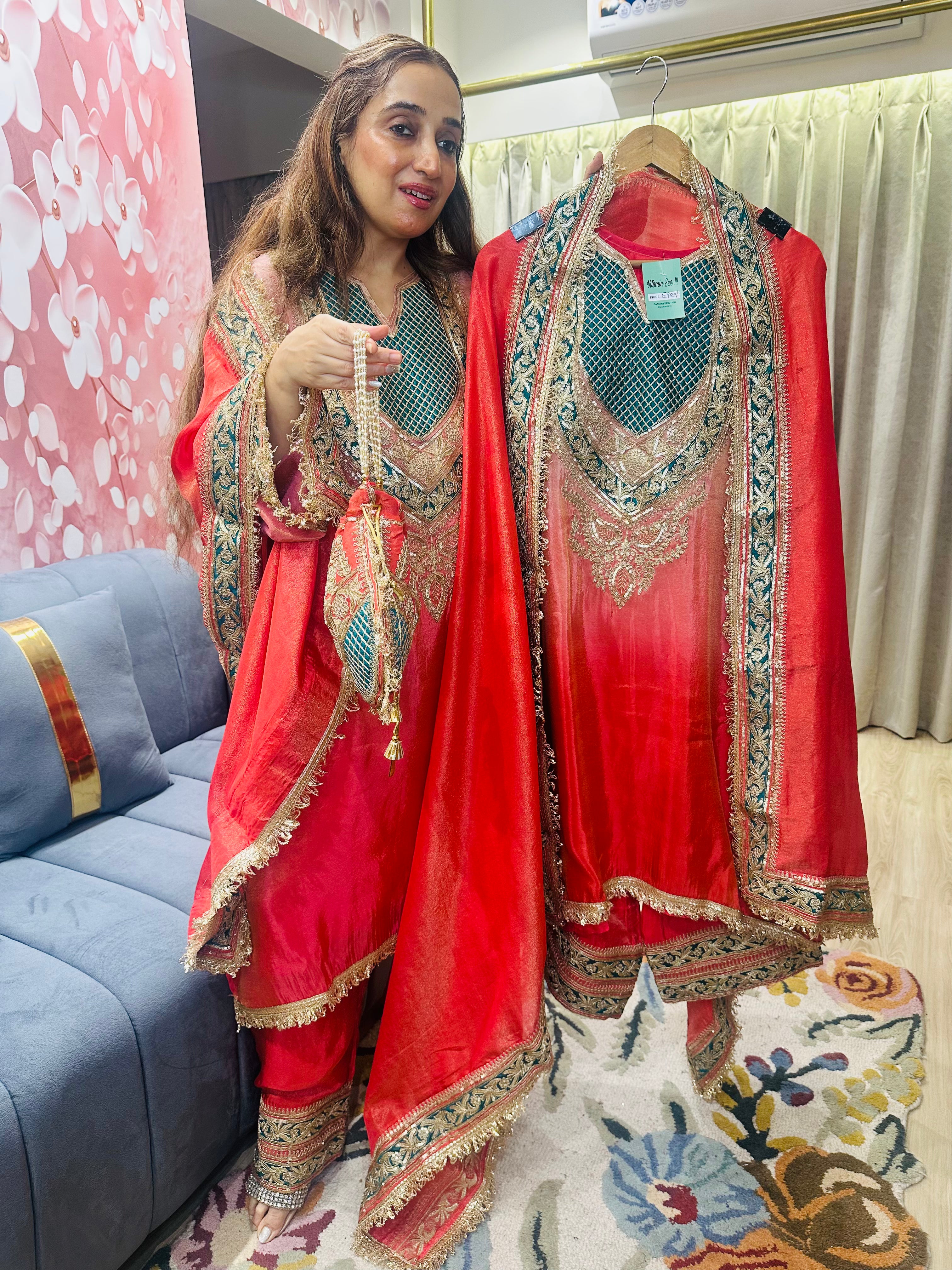 STITCHED PURE TISSUE ORGANZA CHOGA SETS WITH FARSHI SALWAR AND POTLIS