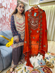 UNSTITCHED PURE TWILL ORGANZA KASHMIRI WORK INSPIRED SUITS